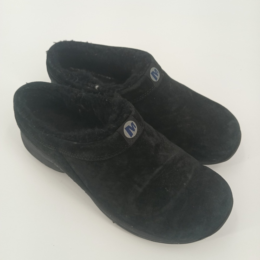 Merrell Primo Chill Womens 9 Black Suede Faux Fur Lined Clog Mules J63260‎